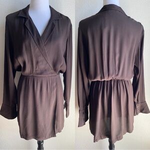 NWT & other stories Chocolate Brown Collared Wrap Mini Dress 6